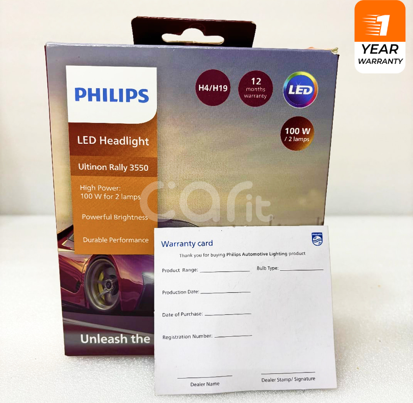 Philips Ultinon Rally 3550 LED Headlight H4 – 100W | 6500K White Light | Ultra-Bright Upgrade